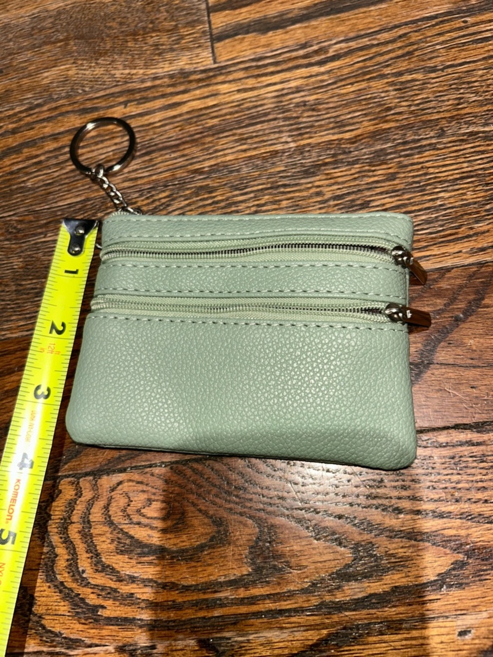 Minimal Double-Zip Keychain Coin Purse in Sage Green - Picture 4 of 7